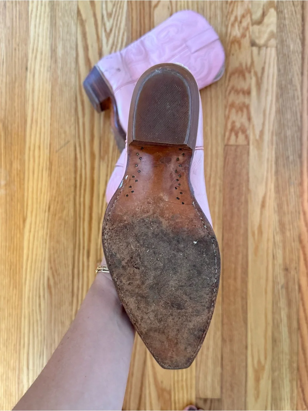 Vintage Pink Embroidered Western Ankle Boots